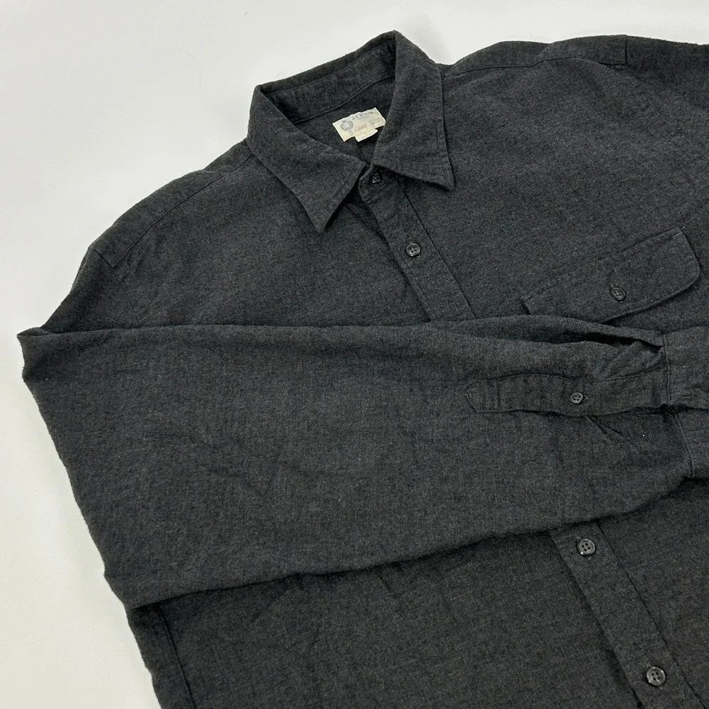 J. Crew‎ Shirtings Flannel Shirt Mens Large Charcoal Gray Long Sleeve Button Up